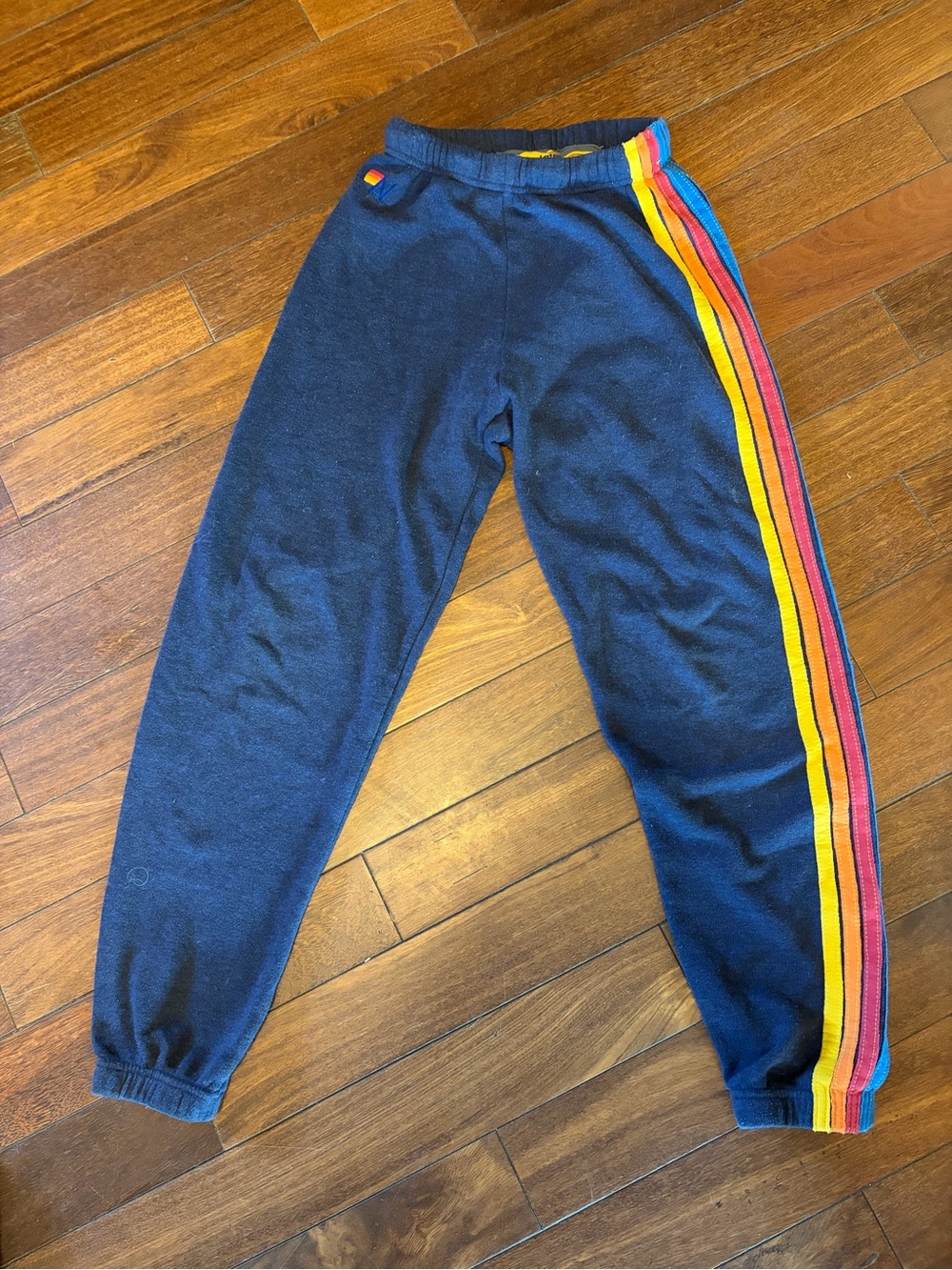 Aviator Nation Kids Navy Joggers with Rainbow Side Stripes